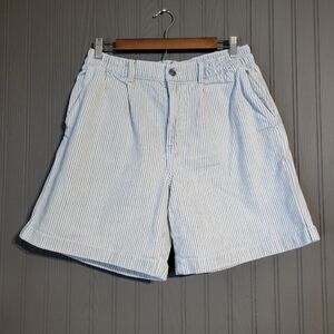 Aerie Elastic Waist Shorts Denim Mom Shorts White Blue Stripe Women's Medium